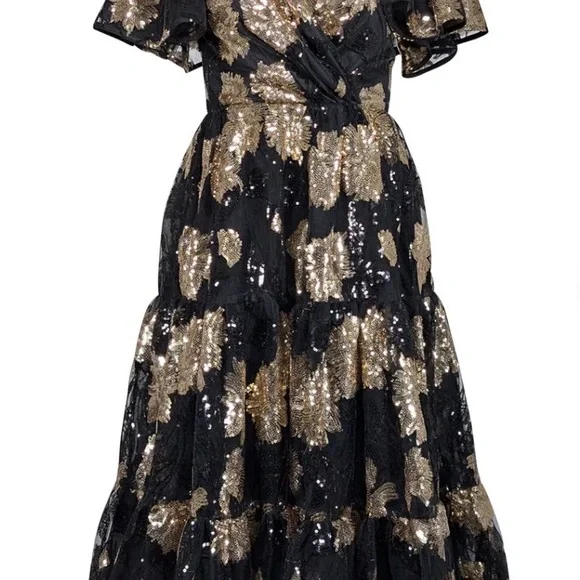 Jessakae - Bette Black & Gold Sequin Midi Dress - Picture 1 of 5
